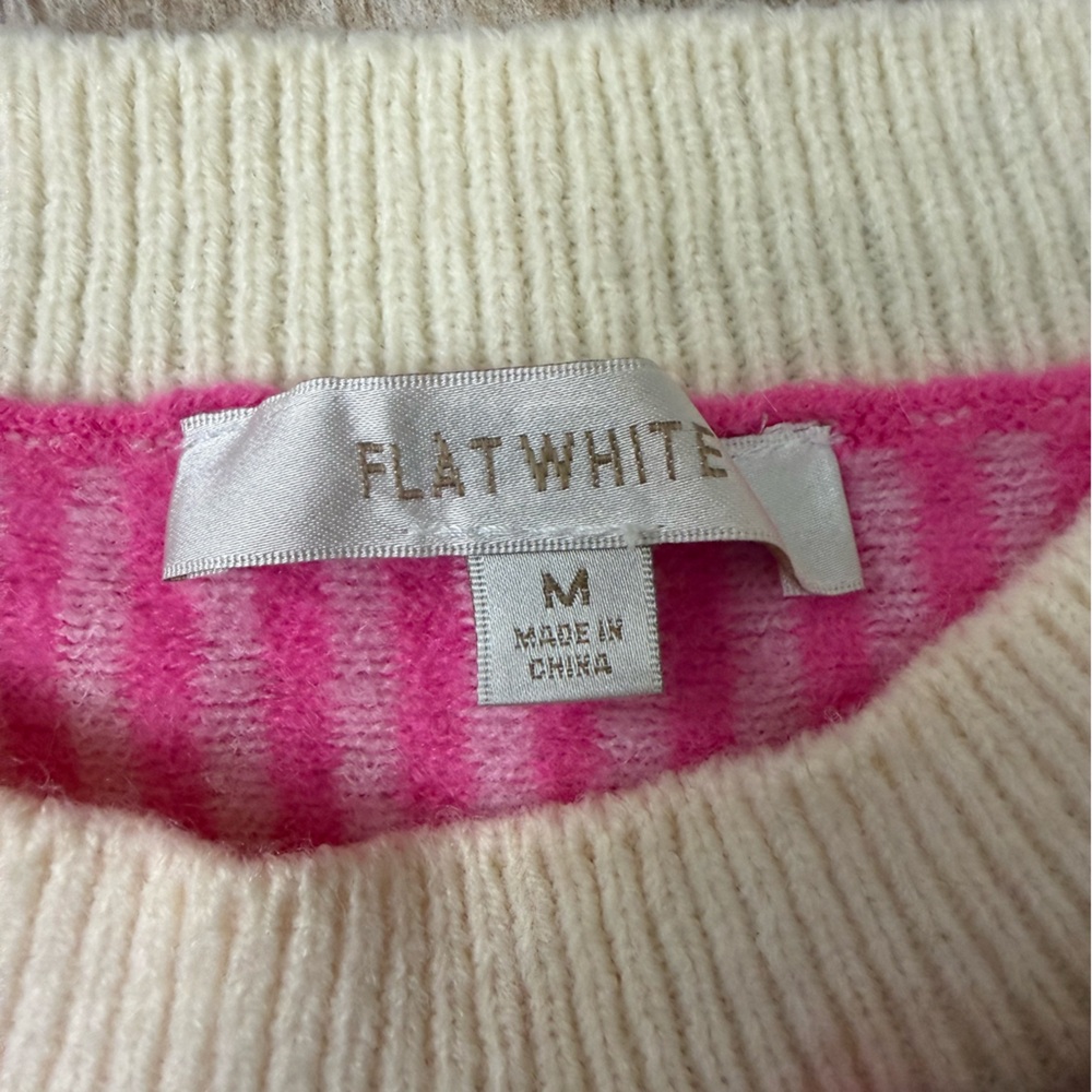 Flat White Pink and Cream Striped Crewneck Sweater-Cropped (Anthropologie) - Picture 2 of 4